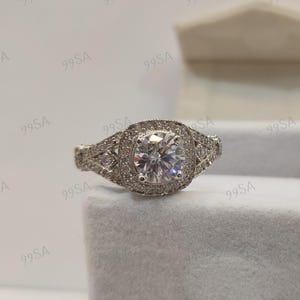 1930s Antique 2.10 Ct White Round Cut Diamond wedding Engagement Ring in 935 Argentium Silver, Edwardian Ring, Antique engagement ring, gift
