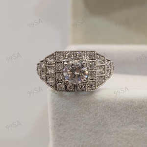 Weißer Diamant Verlobungsring in 935 Argentium Silber, Ringe für Frauen, Antike Verlobungsring, Geschenk für sie, Art-Deco-Ring, Geschenk