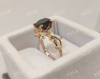 Vintage 2.30ct Black Round cut engagement ring in 925 sterling silver,antique engagement ring,womens rings,art deco ring,petals ring,rings