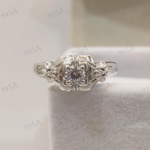 1930s Antique White Round Cut Diamond wedding Engagement Ring in 935 Argentium Silver, Edwardian Ring, Antique engagement ring, gift for her