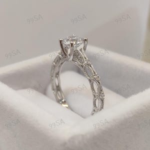 1930s Vintage 1.0Ct Round Cut Diamond Engagement Wedding Ring in 935 Argentium Silver,Art Deco Ring,Gift for her,Antique Engagement Ring