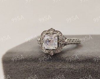 1930s Antique 2.1ct white Asscher cut engagement ring in 925 sterling silver,Ring For Women,Antique Engagement Ring,gift for her,womens ring