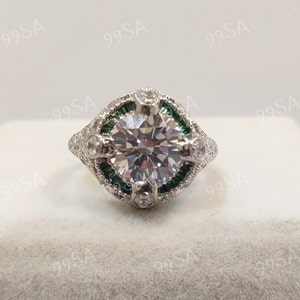 1920er Jahre Antiker 2.30 ct weißer Diamant im Rundschliff Verlobungsring in 935 Argentium Silber, antiker Verlobungsring, Art-Deco-Ring, Geschenke
