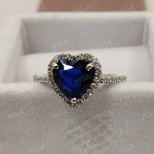 Anillo de boda de compromiso de diamantes con talla de corazón azul de 2,10 quilates en plata Argentium 935, anillo corazón del océano, anillos para mujer, anillo solitario, regalos