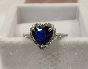 2.10 Ct blue Heart Cut Diamond Engagement Wedding Ring in 935 Argentium Silver,heart of the ocean Ring,rings for womens,Solitaire Ring,Gifts