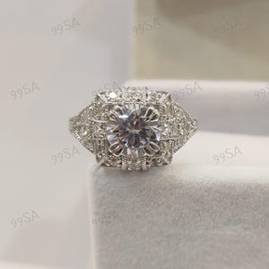 1930s Vintage 2.30Ct Round Cut Diamond Engagement Wedding Ring in 935 Argentium Silver,Art Deco Ring,Gift for her,Antique Engagement Ring