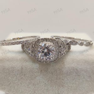 1930s Antique 2.10 Ct White Round Cut Diamond Engagement wedding Ring set in 935 Argentium Silver, Edwardian Rings, Antique engagement rings