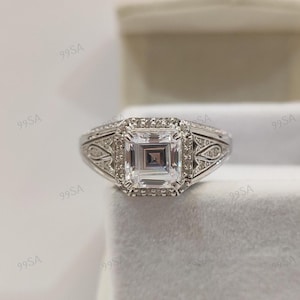 1930s Antique 2.40 Ct White Round Cut Diamond wedding Engagement Ring in 935 Argentium Silver, Edwardian Ring, Antique engagement ring, gift