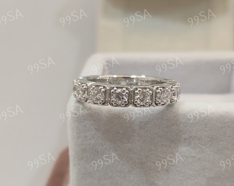 1930s Antique White Round Cut Diamond wedding Engagement Ring in 935 Argentium Silver, Edwardian Ring, Antique engagement ring,eternity ring