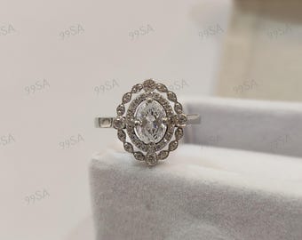 1930s Antique 2.10 Ct White Oval Cut wedding Engagement Ring in 935 Argentium Silver, Edwardian Ring, Antique engagement ring, gift