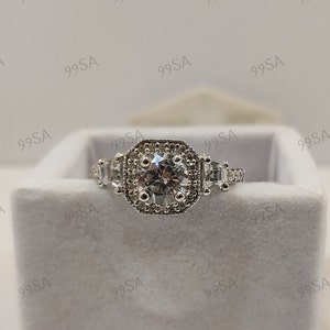 2.0Ct White Round cut diamond wedding engagement ring in 935 Argentium silver, Antique engagement ring, Art deco ring, Rings for women,Gifts