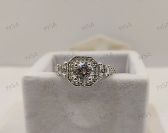 2.0Ct White Round cut Wedding engagement ring in 935 Argentium silver, Antique engagement ring, Art deco ring, Rings for women,Gifts