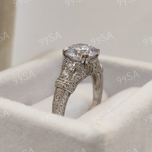 1930s Vintage 2.1 Carat Round Cut Diamond Engagement Wedding Ring in 935 Argentium Silver, Art Deco Ring, Gift for her, Antique jewelry,gift