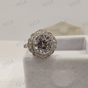 1930s Vintage 2.30 Carat Weißer Rundschliff Diamant Hochzeit Verlobungsring in 935 Argentium Silber, Antiker Verlobungsring, Ringe für Frauen