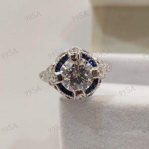 1920er Jahre Antiker 2.30 ct weißer Diamant im Rundschliff Verlobungsring in 935 Argentium Silber, antiker Verlobungsring, Art-Deco-Ring, Geschenke
