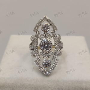 Vintage Art Deco 1.80 Ct White Round Cut Diamond Engagement Ring in 935 Argentium Silver,Art Deco Ring,Antique Engagement Ring,gift for her