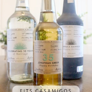 Personalized Label to fit Casamigos Tequlia Bottle - Weddings, Birthdays, Anniversaries, Holidays, Feliz Cumpleaños
