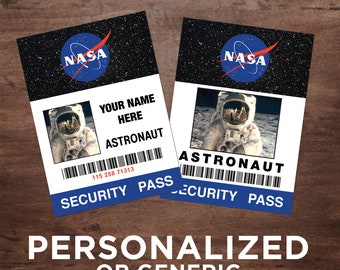 Personalized Astronaut Security Pass Badge with Badge Sleeve and Clip