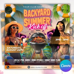 BACKYARD Summer Kick off Pool Party Flyer,  Summer Beach Party Flyer, Dj Party Invitation, Summer Break Flyer, Summer Flyer, Canva Editable