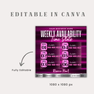 Weekly Availability Time Slots Flyer, Weekly Availability Calendar ...