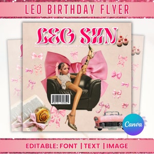 Leo Birthday Flyer, Leo Party Invite, Birthday Girl invitation, Celebration Flyer, Event flyer, Canva Editable Template, Digital Download