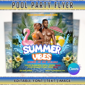 Pool Party Flyer, Summer Party Flyer, Summer Beach Party Flyer, Dj Party Invitation, Summer Break Flyer, Summer Event Flyer, Canva Editable