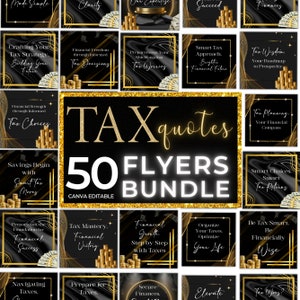 Tax Prep Quotes Bundle, Bundle of 50, Gold & Black Tax Preparation Accounting Quotes, Tax Prep Flyers Quotes Bundle,Tax Social Media Quotes