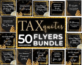 Tax Prep Quotes Bundle, Bundle of 50, Gold & Black Tax Preparation Accounting Quotes, Tax Prep Flyers Quotes Bundle,Tax Social Media Quotes