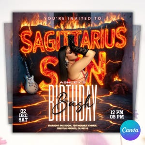 Sagittarius Birthday Flyer, Birthday Girl, Happy Birthday Flyer, Sagittarius Season, Sagittarius Party, Celebration Flyer, Canva Editable