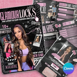 90s Magazine Template, 90s Style Magazine Template For Hair Lashes, Nails, MUA, Beautician, Braid, Boutique, Magazine Catalog Canva Template