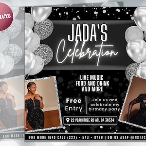 Editable Birthday Flyer, Birthday Girl Invitation, Birthday Flyer Girl, Happy Birthday Flyer, Birthday Party Invitation, Party invitation