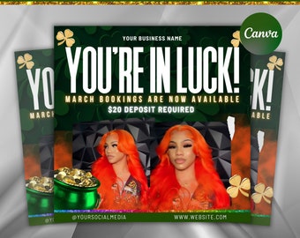 March Booking Flyer, March Flyer, March Books, St.Patricks Day Flyer, March Madness Flyer, Lashes, Nails, Hair Braid Specials Canva Template
