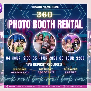 360 Photo Booth Rental Flyer | DIY Event Photography Rental Party Celebration Photobooth Social Media Instagram Editable Canva Template