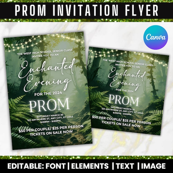 Prom Enchanted Evening Invitation, Enchanted Garden Theme Invitation, Prom Forest Invitation, Prom Event invitation, Prom Digital Invite