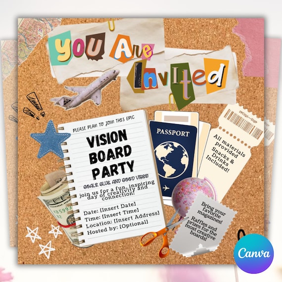 Vision Board Flyer, Vision Board Party Flyer,Manifesting Event Flyer,Vision Board Party Flyer,Manifestation board party flyer,Canva Template