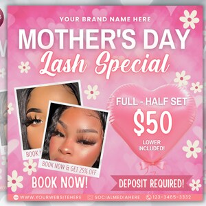Mother&#39;s Day Lash Flyer, Book Now Flyer, Mother&#39;s Day Sale Flyer, Social Media Flyer, Lash tech Flyer, Mother&#39;s Day Special , Canva Template