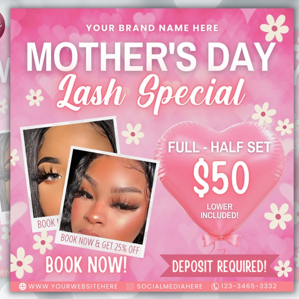 Mother's Day Lash Flyer, Book Now Flyer, Mother's Day Sale Flyer, Social Media Flyer, Lash tech Flyer, Mother's Day Special , Canva Template