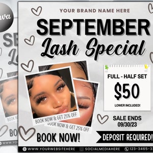 September Bookings Flyers, September Lash Special Flyer, Lash Flyer, Editable Booking Flyer Template, Social Media Flyer, Book Now Flyer