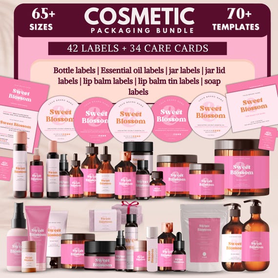 Cosmetic Labels Bundle, Editable Skincare Label Templates, Product Label Template, Custom Body Product Label DIY Branding Kit