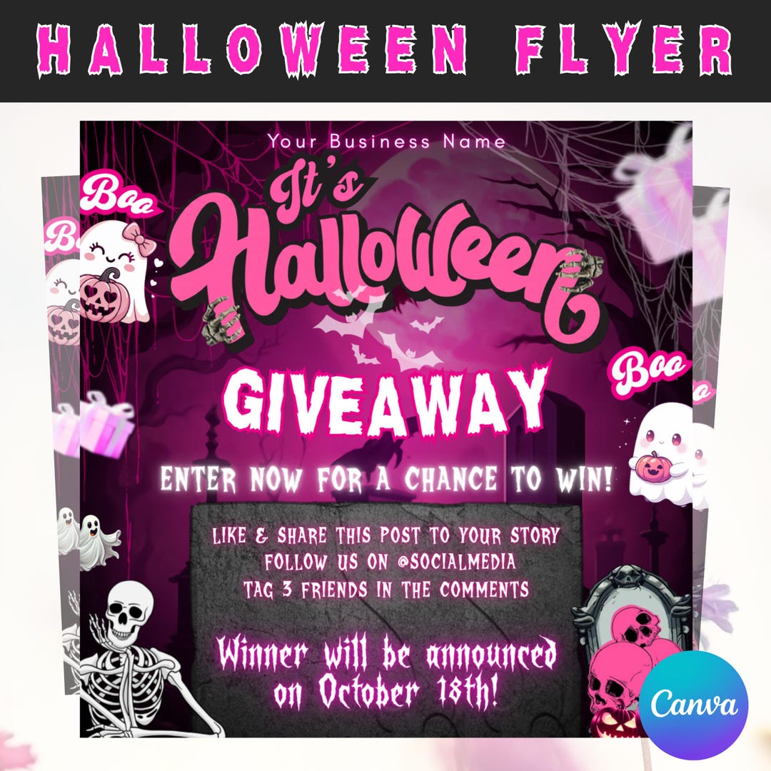 Editable Halloween Giveaway Flyer, October Giveaway Raffle Canva Flyer ...