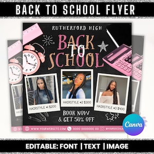 Back To School Flyer, Back to school sale flyer, Back to school hair flyer, DIY canva template, Back 2 School Flyer, Braid Special Flyer