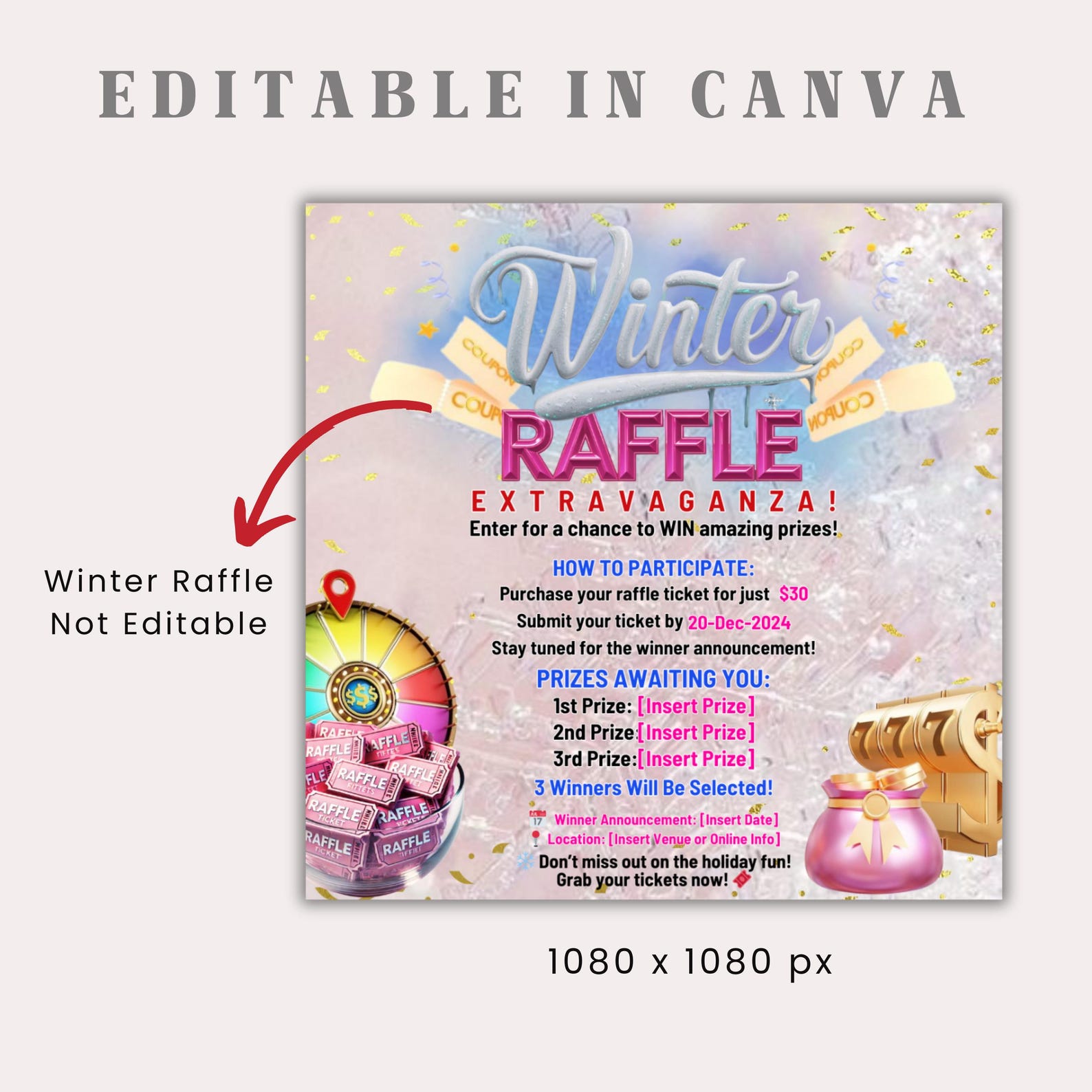 Winter Raffle Ticket Winter Raffle Giveaway Flyer, DIY Flyer Template Design, Raffle Flyer ...
