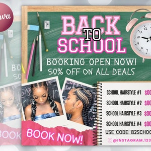Back To School Flyer, Back to school sale flyer, Back to school hair flyer, DIY canva template, Back 2 School Flyer, Braid Special Flyer
