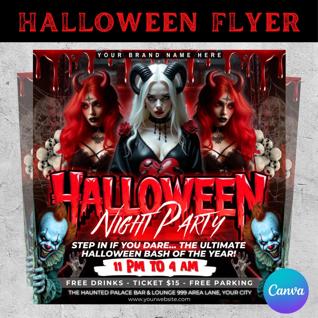 Editable Spooky Halloween Party Flyer, Adult Costume Party Template ...