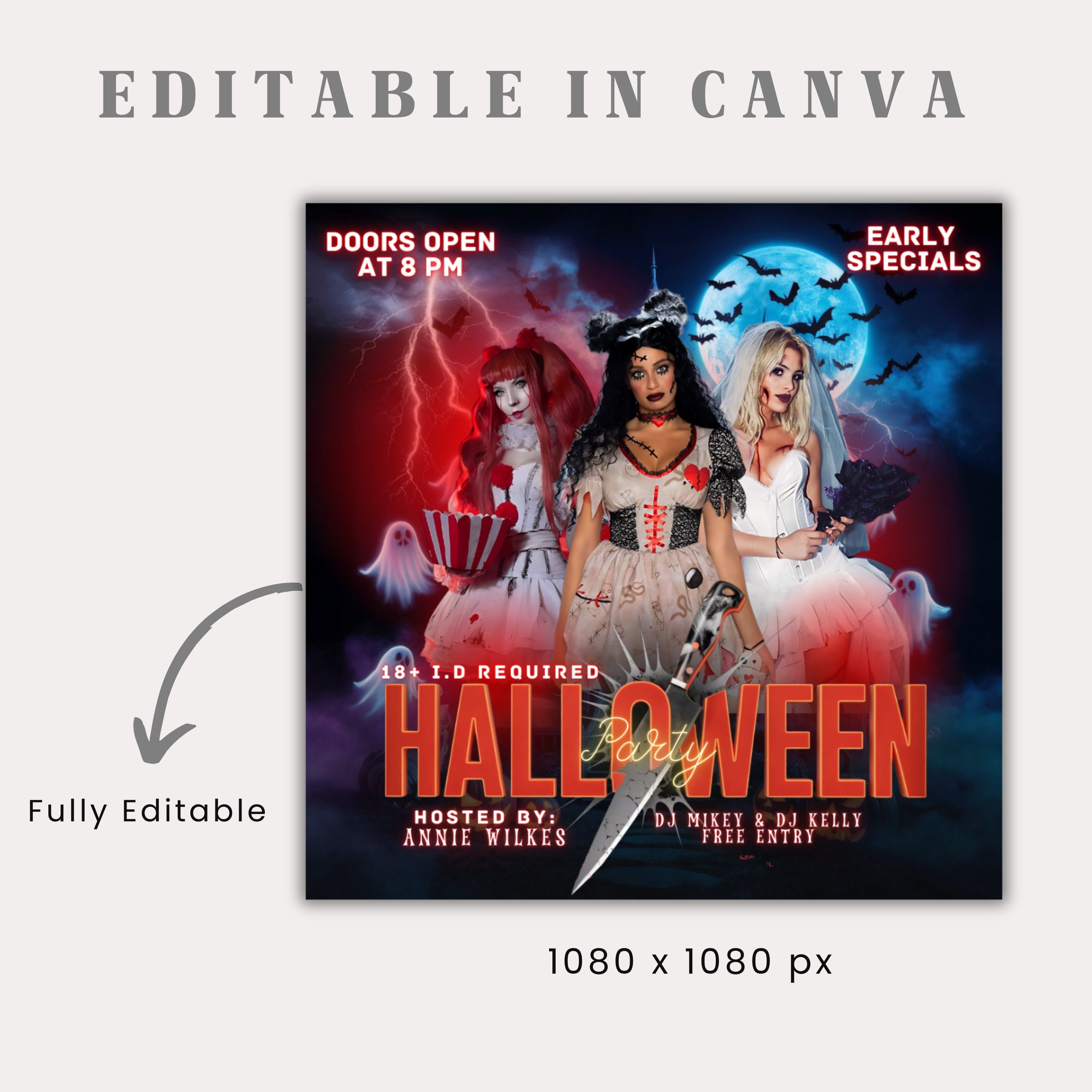 Editable Spooky Halloween Party Flyer, Adult Costume Party Template ...