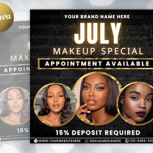 July Booking Flyer, Makeup Special Flyer, DIY Summer Flyer, Summer Sale Flyer, Social Media Flyer, Canva Flyer Template, Digital Download