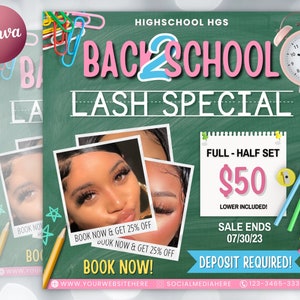 Back To School Flyer, Back to School Sale Lashes Flyer, Lash Specials, August Appointments Available flyer, Lash Tech Flyer