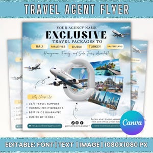 Travel Agent Flyer, DIY E-Flyer Template, Travel Flyer, Vacation Flyer, Travel Agency, Social Media Flyer, Canva Editable, Instant Download