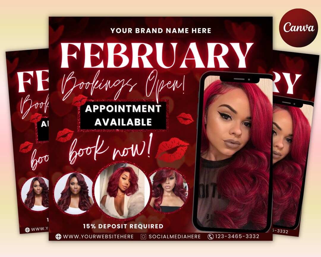 February Booking Flyer, Valentine’s Day Booking Flyer, February ...