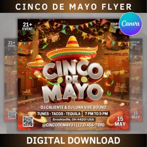 Cinco De Mayo Flyer, Club Flyer Template para Canva, Diy Event Flyer, Party Flyer, Mexican Party Flyer, Diy Cinco De Mayo, Canva Template